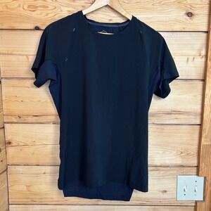 Asics C2 Mens Running Shirt Black Navy Mesh Reflective Training Tee Size M